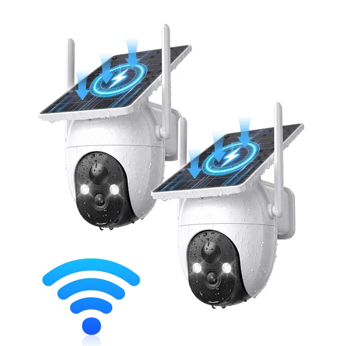2Pcs Caméra Surveillance Solaire Extérieur Sans Fil Konsoefuly® 2K HD 4MP WiFi 2.4G/5G Détection PIR IP65 Compatible Alexa