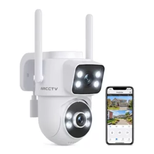 Caméras de Surveillance Filaire Extérieure, 4MP Double Objectif Double PIR, PTZ Détection de mouvement, Suivi automatique ARCCTV F9
