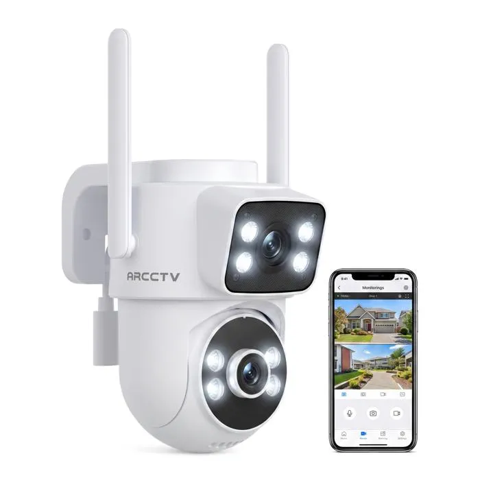 Caméras de Surveillance Filaire Extérieure, 4MP Double Objectif Double PIR, PTZ Détection de mouvement, Suivi automatique ARCCTV F9
