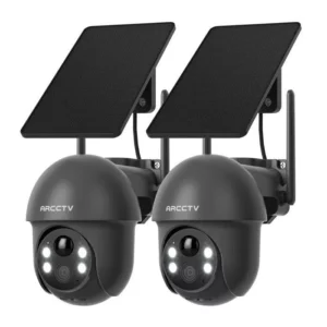 Caméra de Surveillance extérieur 360° caméra ARCCTV 4MP batterie avec panneau solaire-Q1 Gris 2 pièces