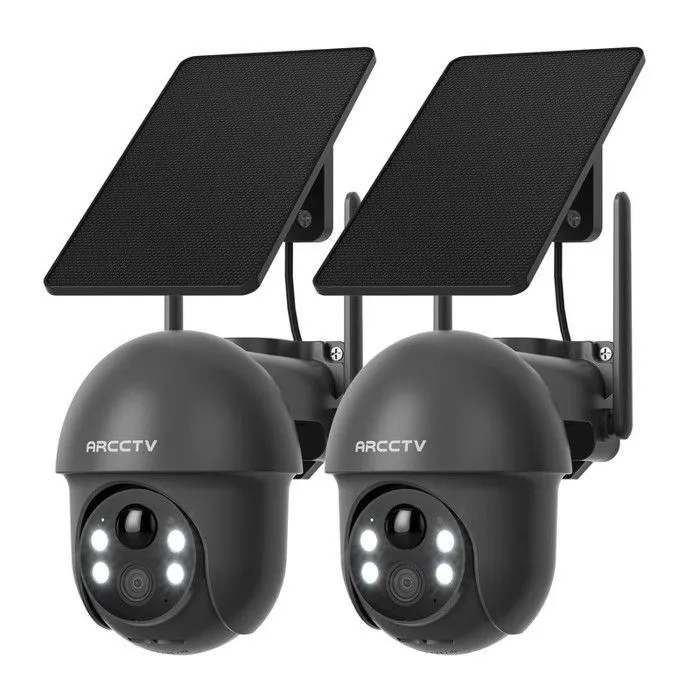 Caméra de Surveillance extérieur 360° caméra ARCCTV 4MP batterie avec panneau solaire-Q1 Gris 2 pièces
