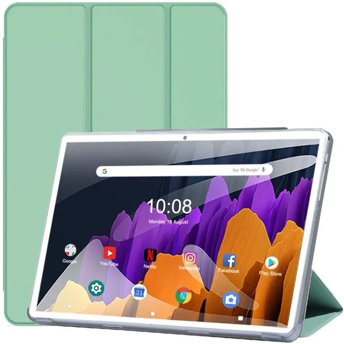 Tablette 10 Pouces Android 13 Tablette, 16 Go RAM 128 Go ROM, 800x1280 FHD, 6000mAh Batterie, Certification Google GMS, vert.